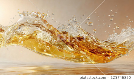 Luxurious gold water waves and splashes abstract background 125746850