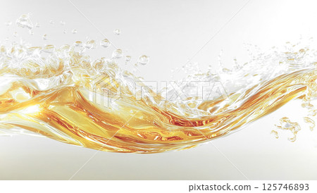 Close-up of golden liquid that evokes nutrition and moisture. Gold background for beauty, health and beverage advertising 125746893