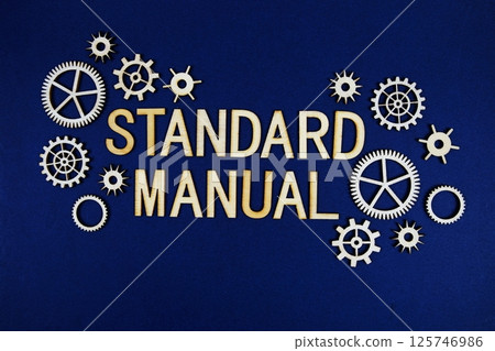 Standard Manual alphabet letters with gears element on navy blue background Standard Manual alphabet letters with gears element on navy blue background 125746986