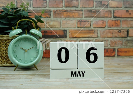 Wooden Calendar Showing the Date of May 6th. Day 6 of May month 125747266