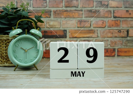 Wooden Calendar Showing the Date of May 29th. Day 29 of May month 125747290