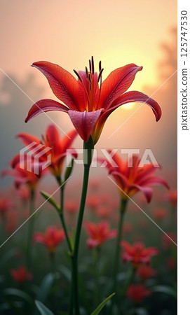 鮮紅色的蜘蛛百合 125747530