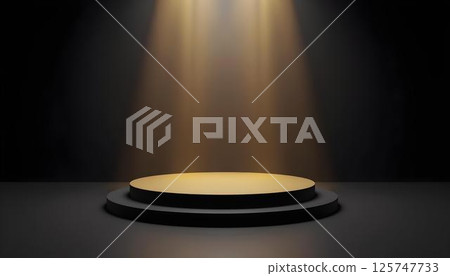 A spotlight focuses on an extravagant podium, drawing attention to its sophisticated design and luxurious charm 125747733