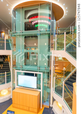 The lobby of the ferry Settsu bound for Kobe from Shin-Moji Port in Kitakyushu 125747848