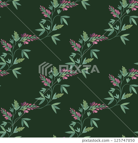 Textile seamless floral pattern with wild grasses and flowers. Design for kitchen home textiles, tablecloths, curtains, bed linen, dress fabrics, wrapping paper. 125747850