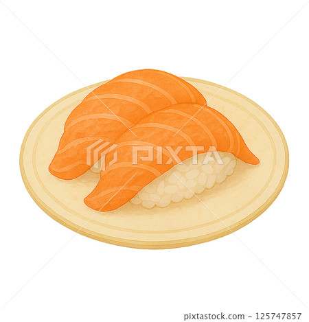 鮭魚握壽司插圖 |色彩鮮豔的經典壽司食材 鮭魚握壽司插圖 |色彩鮮豔的經典壽司食材 125747857