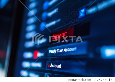 Urgent message alert. Verify your account to protect against scams and phishing attempts. Protect your identity. Scam concept 125748012