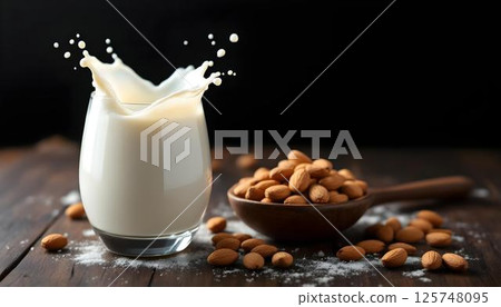 A glass of almond milk, displaying its rich creaminess as a favored alternative to dairy milk A glass of almond milk, displaying its rich creaminess as a favored alternative to dairy milk 125748095