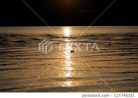 水面在夕陽下閃耀 125748381