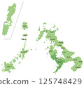 Dividable map of Nagasaki prefecture with city and town names 125748429