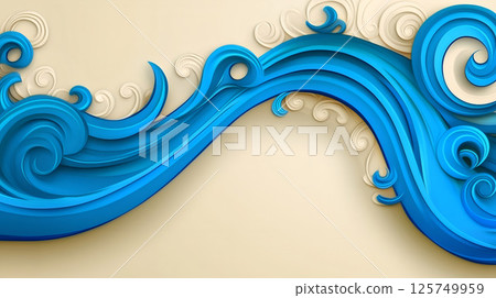 Blue waves flowing on beige background creating abstract design Blue waves flowing on beige background creating abstract design 125749959