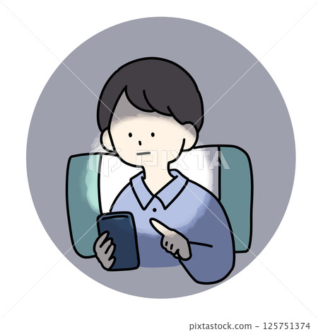 A man touching his smartphone before going to bed A man touching his smartphone before going to bed 125751374