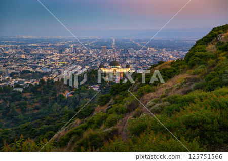 Griffith Observatory Illuminated at Sunset, Overlooking Hollywood 125751566