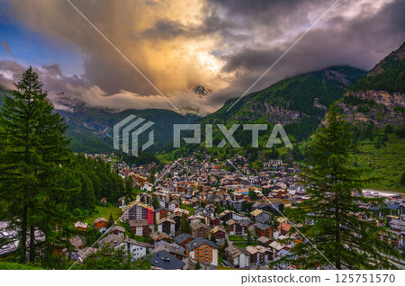 Dramatic Sunset Over Zermatt, Switzerland and the Swiss Alps Dramatic Sunset Over Zermatt, Switzerland and the Swiss Alps 125751570