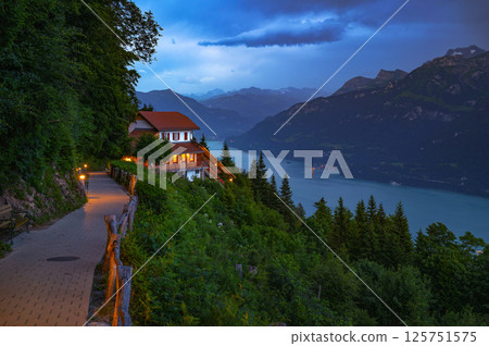 Lake Brienz and Harder Kulm at Dusk, Switzerland 125751575