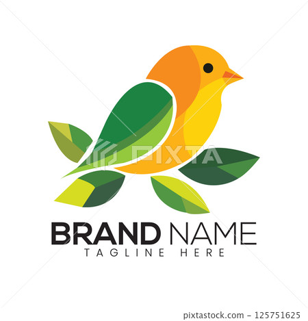 Abstract Vector Stylized Bird and Leaf Icon or Logo Design Template 125751625