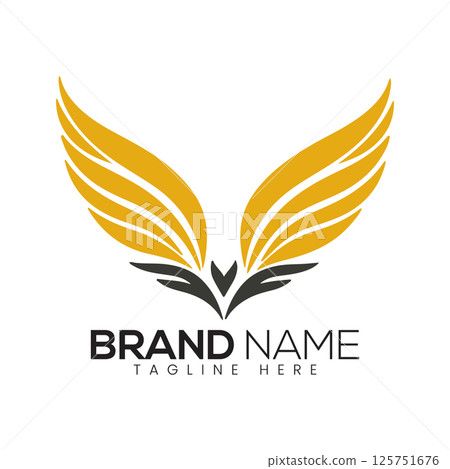 Abstract Vector Golden Wings Icon or Logo Design Template 125751676