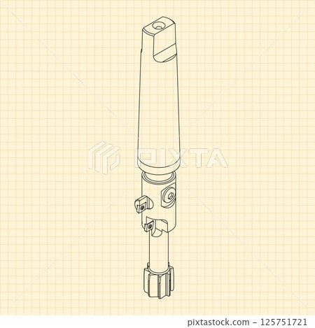 Mechanical engineering drawings. Tap tools, borer. Technical Design. Cover. Blueprint. Step Cutting Tool with Countersinking Function. Technical 3D Vector Illustration 125751721