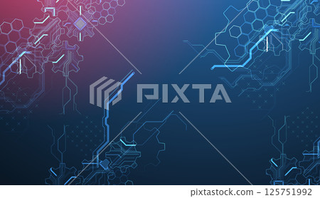 Stylized view of gears integrated with microcircuits. Concept of combining mechanics and electronics. Vector Stylized view of gears integrated with microcircuits. Concept of combining mechanics and electronics. Vector 125751992