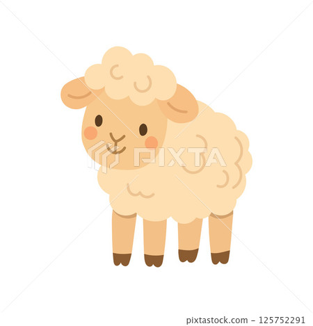 Fluffy lamb with curly wool and sweet face, perfect for farm themes, countryside art, spring designs, and livestock illustrations for kids 125752291