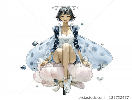 Illustration material of a ladybug fairy sitting on a flower 125752477