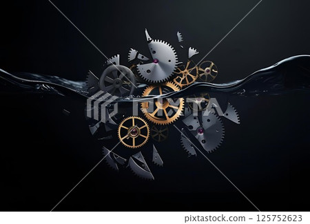 Broken gear design background on black background 125752623