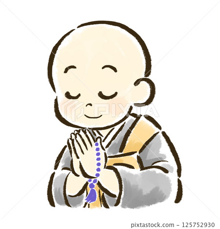 一位年輕的僧侶拿著念珠祈禱 125752930