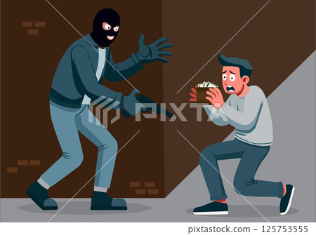 The perpetrators used guns to threaten and take the victim's property. 125753555