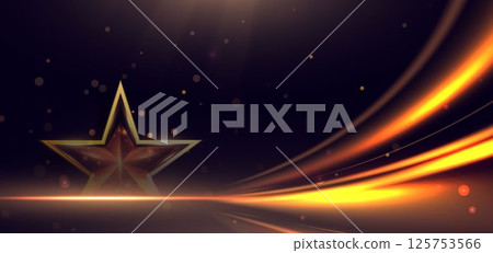 Star gold light on black background with lighting effect and sparkle. 125753566