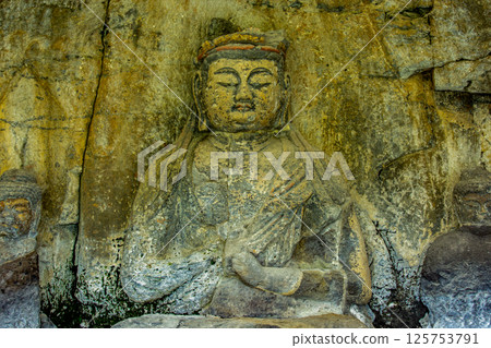Usuki Stone Buddha Statue of Dainichi Nyorai Usuki Stone Buddha Statue of Dainichi Nyorai 125753791