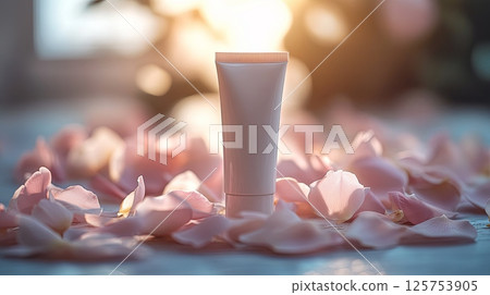 Natural skincare product with flowers on table Natural skincare product with flowers on table 125753905