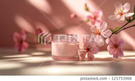 Beautiful Pink Flowers in Jar Against Pink Wall 125753906