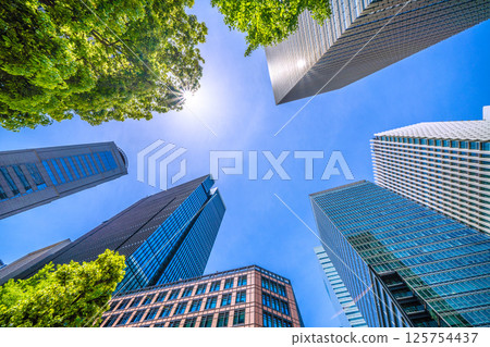 Tokyo cityscape in May, Japan. View of the Otemachi business district including Haro and Otemachi Tower. 125754437