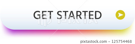 Play button inviting engagement on a vibrant banner featuring a smooth gradient transitioning from purple to orange and yellow, ideal for enhancing a website or app interface 125754468