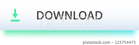 Green download icon with arrow pointing down and the word download written next to it, over a gradient background going from light blue to turquoise 125754473