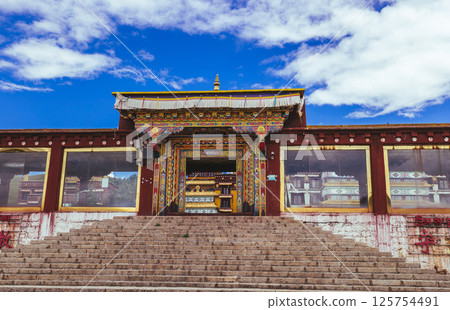 Litang China , 2 September 2024 : The Changqing Chunker Temple in Litang, China. Litang China , 2 September 2024 : The Changqing Chunker Temple in Litang, China. 125754491