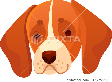 Close up illustration of a beagle dog head, showcasing its endearing features with expressive eyes and a gentle expression, creating a heartwarming pet portrait 125754513