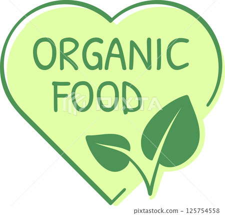 Green leaves forming a heart shape represent natural ingredients in an organic food logo, highlighting the importance of healthy eating and promoting sustainable agricultural practices Green leaves forming a heart shape represent natural ingredients in an organic food logo, highlighting the importance of healthy eating and promoting sustainable agricultural practices 125754558
