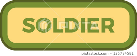 Green rounded rectangle featuring the word soldier in vibrant green against a bright yellow background, symbolizing military concepts, duty, and unwavering service 125754591