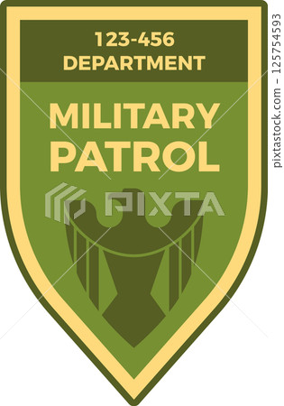 Military patrol department badge featuring an eagle emblem and a department number, symbolizing authority, vigilance, and security within the military context 125754593