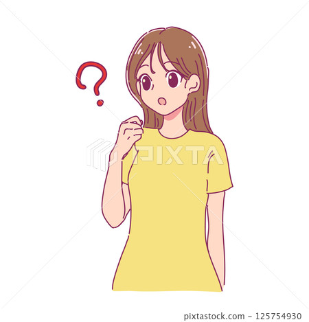 一位歪著頭的女人的卡通風格插圖（彩色） 125754930