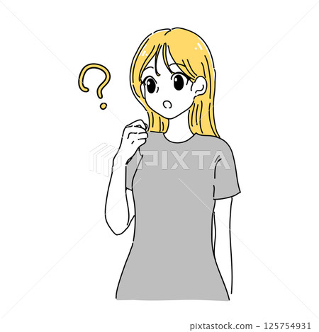 Cartoon-style illustration of a woman tilting her head (yellow x gray) Cartoon-style illustration of a woman tilting her head (yellow x gray) 125754931