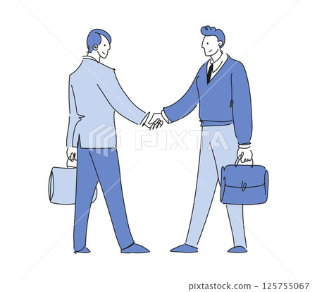 Businessmen shaking hands, two men made a business deal, negotiation concept, contract conclusion, successful cooperation, teamwork. Flat vector illustration. 125755067