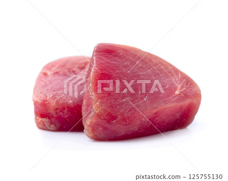 Tuna steak fish on white backgrounds 125755130