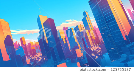 A fantasy-style cityscape illustration of a futuristic city with skyscrapers and a twilight skyline, woven with light and shadow. A fantasy-style cityscape illustration of a futuristic city with skyscrapers and a twilight skyline, woven with light and shadow. 125755187