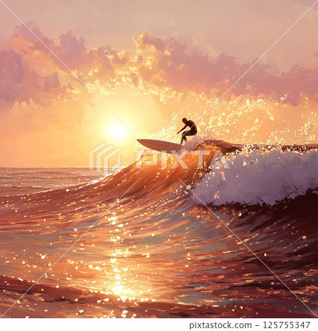 Silhouette of waves and freedom breaking through the morning sun Silhouette of waves and freedom breaking through the morning sun 125755347