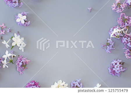 Romantic lilac bouquet on gray background 125755479