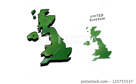 Hand-drawn vector illustration of a three-dimensional watercolor map of Great Britain 125755537