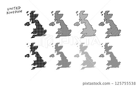 手繪向量插圖的英國地圖,帶有圓點和條紋 手繪向量插圖的英國地圖,帶有圓點和條紋 125755538