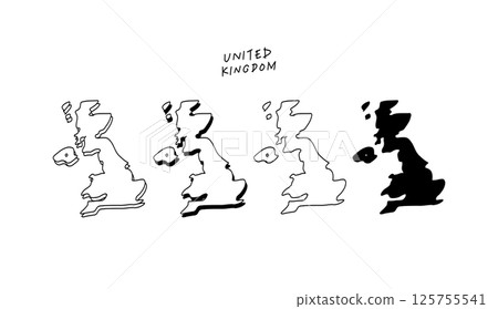 簡單的 3D 英國地圖手繪向量插圖 簡單的 3D 英國地圖手繪向量插圖 125755541